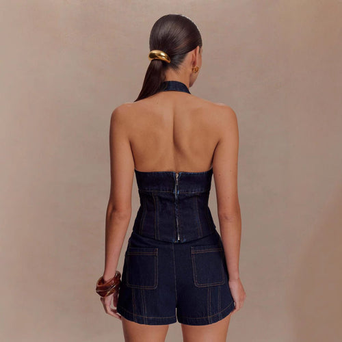 Halter Denim Suit Set
