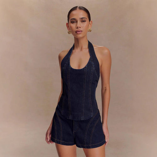 Halter Denim Suit Set