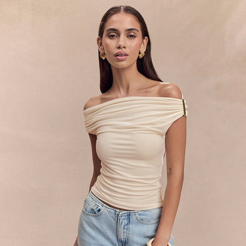 Slim Fit Off-Shoulder Pleated Blouse