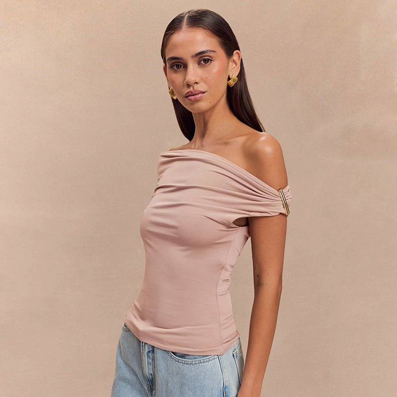 Slim Fit Off-Shoulder Pleated Blouse