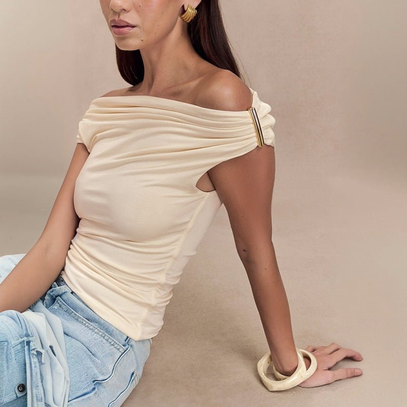 Slim Fit Off-Shoulder Pleated Blouse